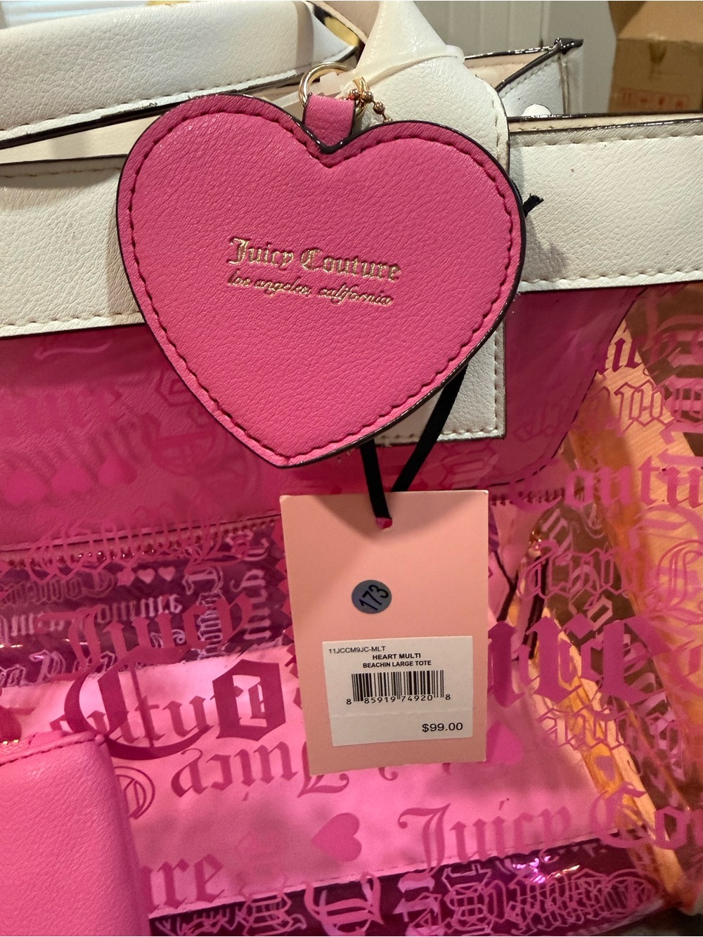 Juicy Couture Hot Pink Clear Tote with Matching Pouch - Picture 4 of 4